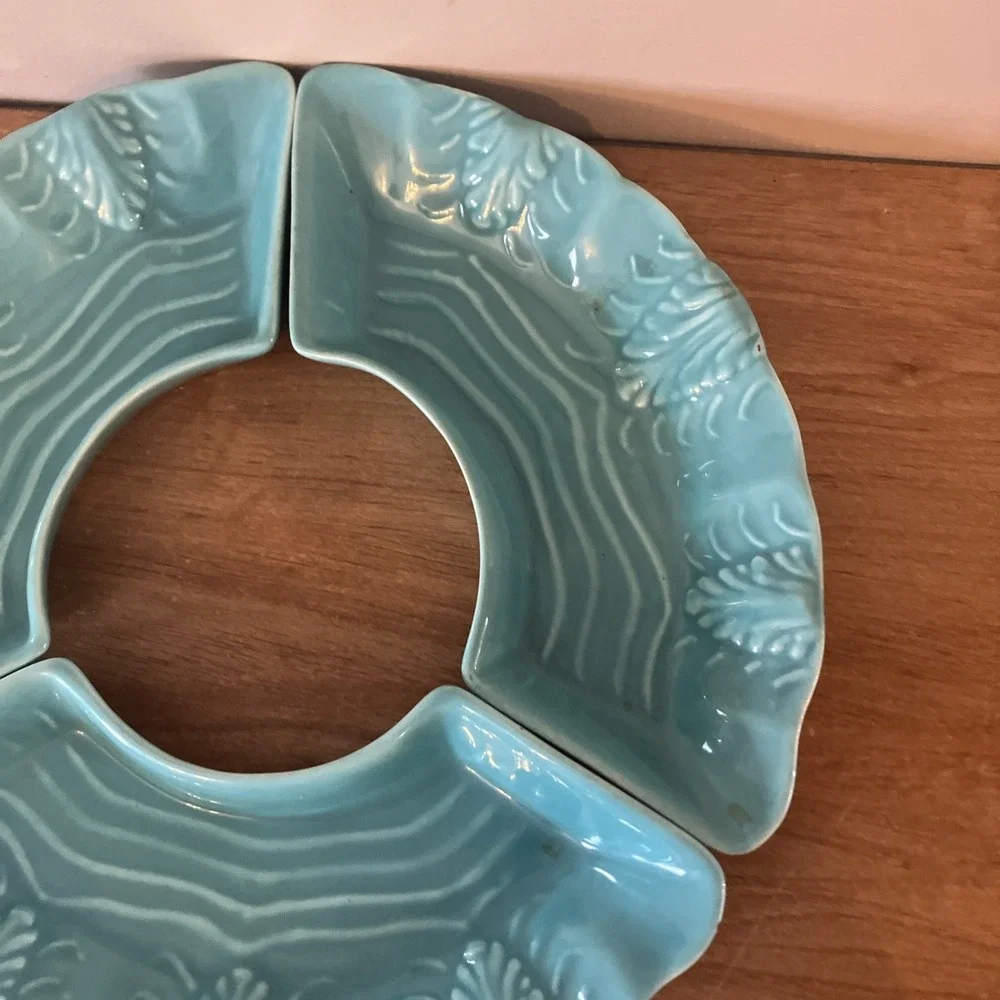 Set of 3 Vintage CALIFORNIA POTTERY Turquoise Lazy Susan Replacement Dishes